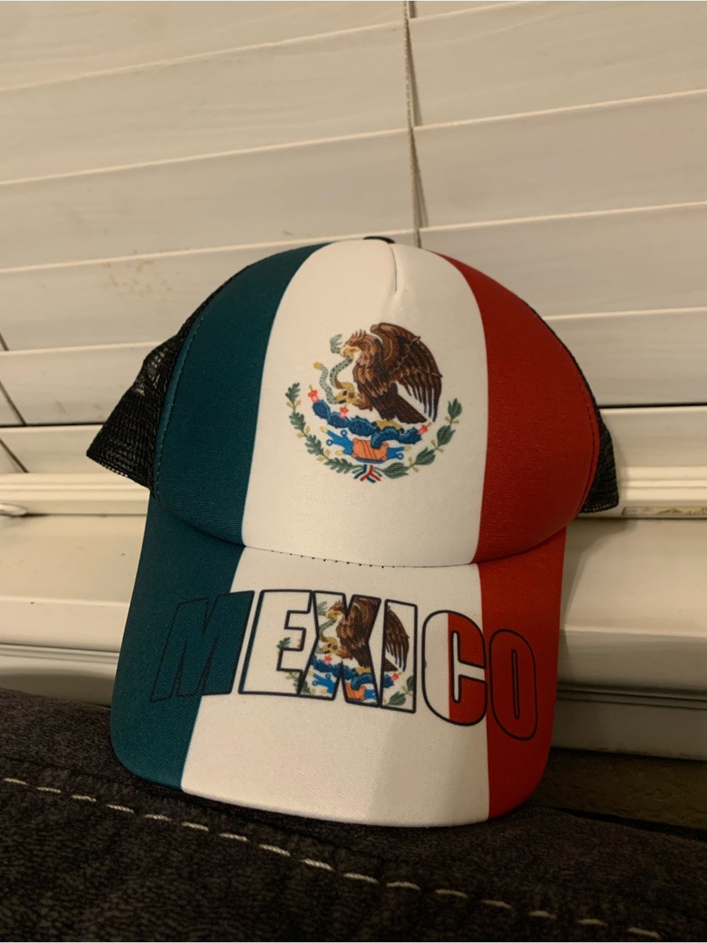 Mexico Red, White & Green Trucker Hat with Black Mesh Snap back